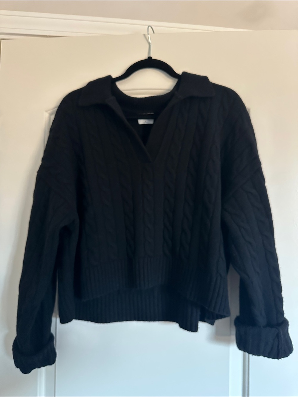 Aritzia Sunday Best Lotti Black Cable-Knit Collared Sweater - Women